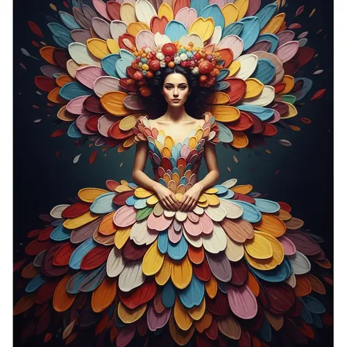 Unique Woman in Blooming Flower Dress Artwork
