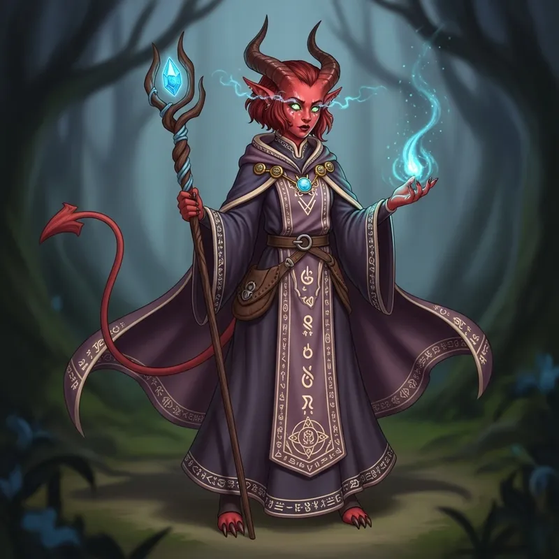Tiefling Girl Wizard Illustration | Fantasy Art