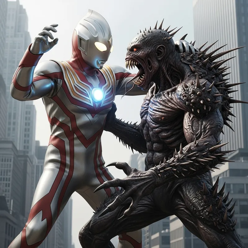 Diagao Ultraman vs Monstrous Creature in Cityscape
