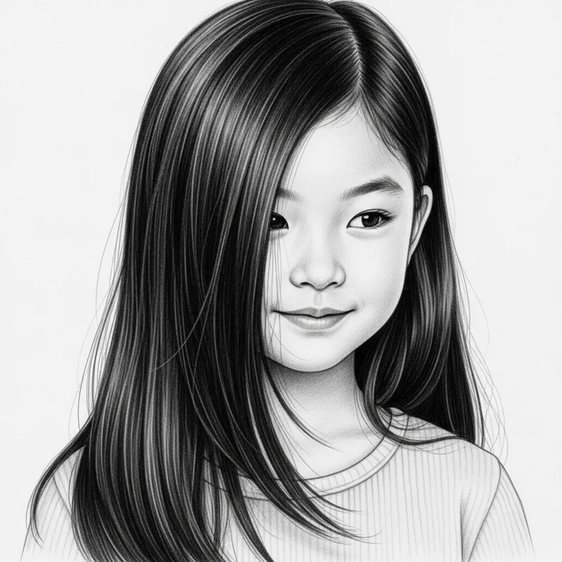Realistic Pencil Portrait of Young Girl with Beautiful Hair