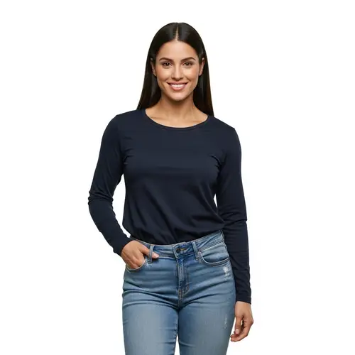 Elegant Hispanic Brunette Woman in Stylish Casual Outfit