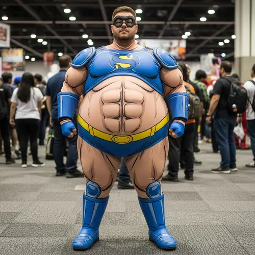 Exaggerated Comic Character with a Bulge | Comic Con Event Cosplay