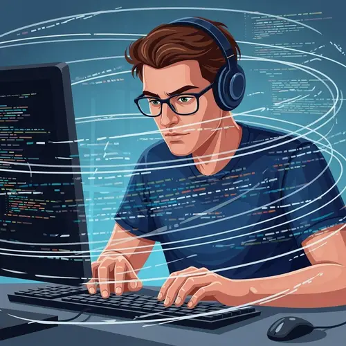 Passionate Caucasian Male Developer Surrounded by Code Shield