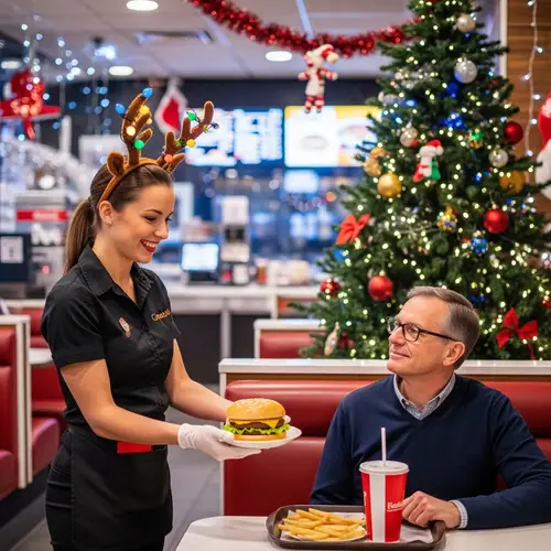 Whimsical Christmas Fast Food Scene with a Festive Twist