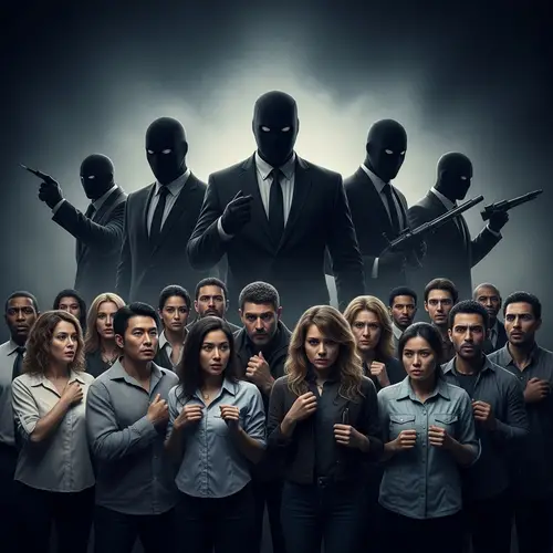 Sinister Figures Orchestrating Conflict Among Diverse Crowd