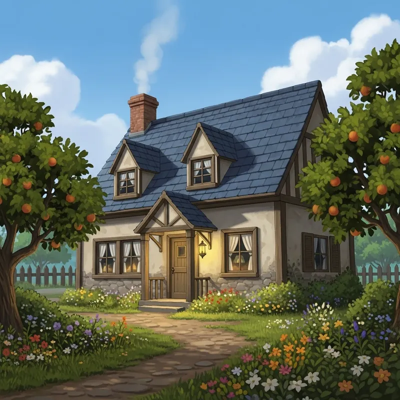 Quaint 18th-Century Countryside Cottage with Gable Roof and Flowers