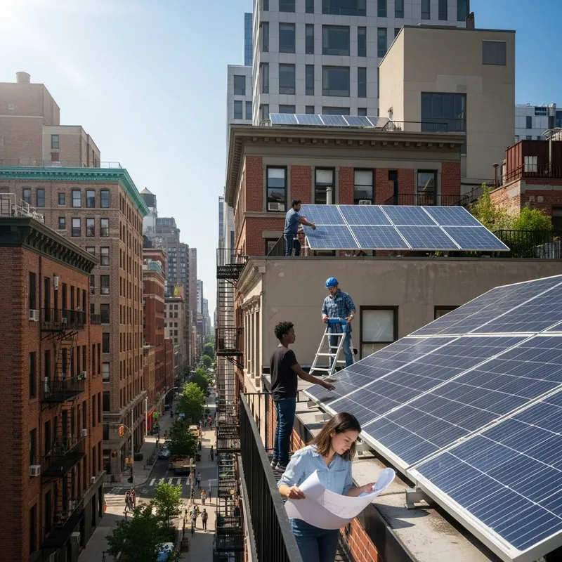 Sunny Urban Environment: Vibrant Energy with Solar Panels