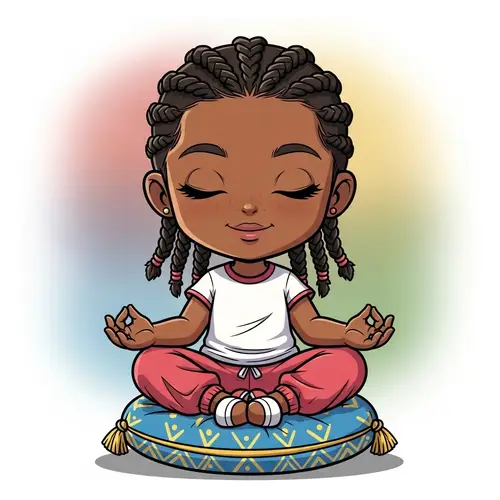 Happy Chibi African American Girl Meditating