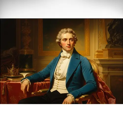 Regal Portrait in Neoclassical Style | Historical Figure in Blue Tuxedo