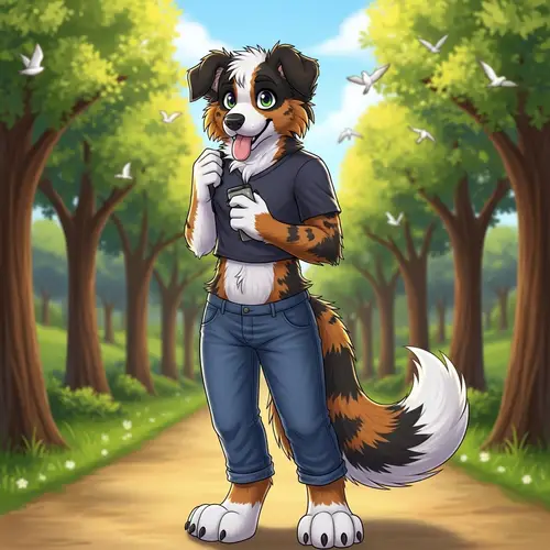 Furry Canine-Like Humanoid Character Outdoors in Verdant Park