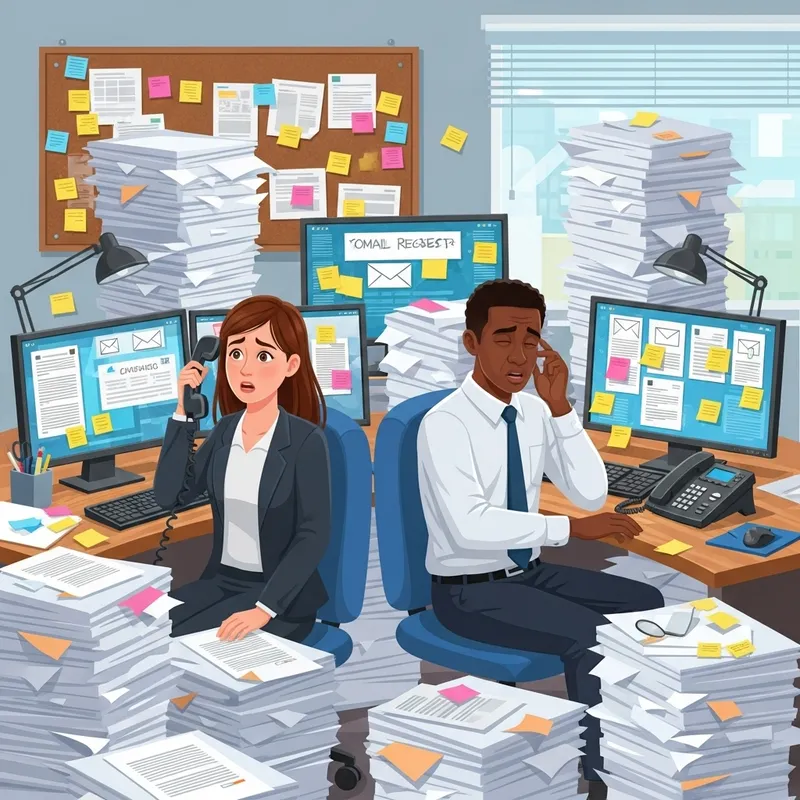 Feeling Overwhelmed: Office Chaos with Piles of Papers Feeling Overwhelmed: Office Chaos with Piles of Papers