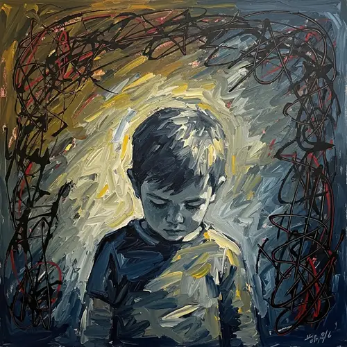 Abstract Expressionism Art - Lonely Child In Thought