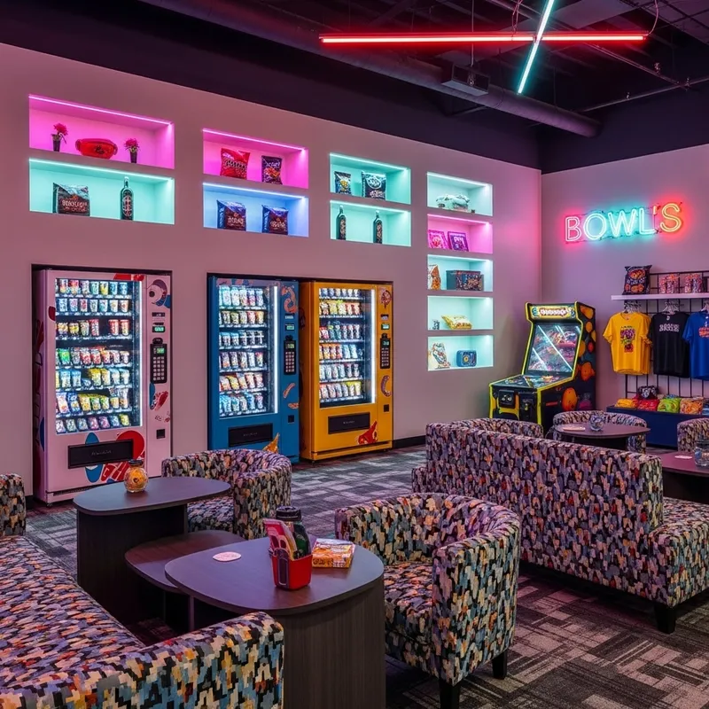 Modern Bowling Alley Vending Area | Fresh Snacks & Drinks
