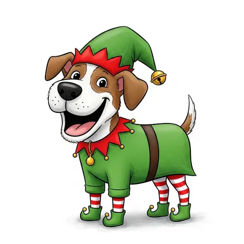 Friendly Dog Christmas Elf Illustration | Kid-Friendly Art