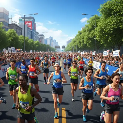 Realistic Marathon Image - Diverse Runners in Action