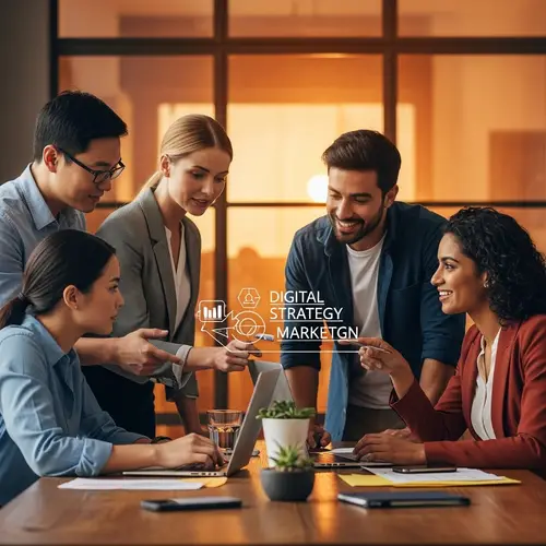 Diverse Group of Marketers Collaborating on Digital Strategy