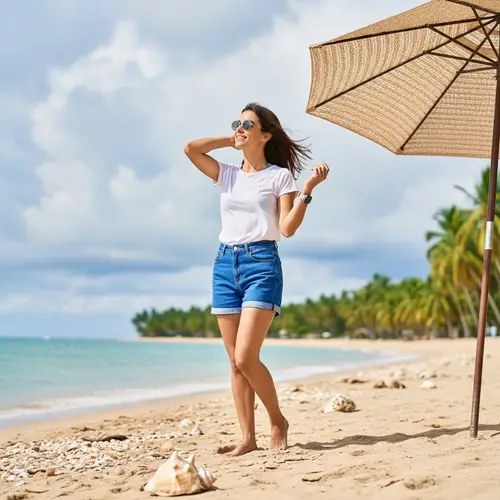 Tranquil Beach Escape with a Young Hispanic Woman
