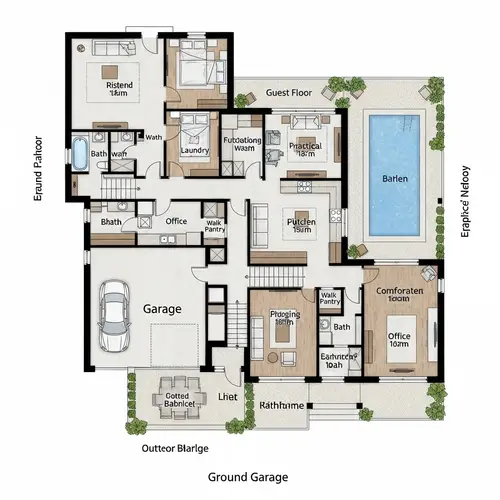 Detailed Two-Storied Residential Building Floor Plan