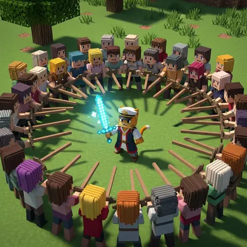 Captain Cat vs 100 Players: Minecraft Battle Scene