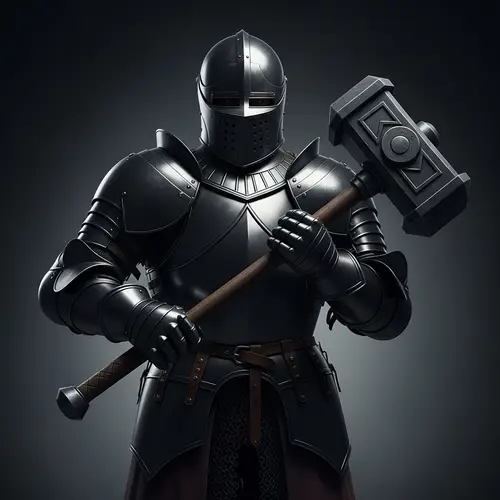 Valiant Black Armor Knight with Two-Handed Hammer | Medieval Art