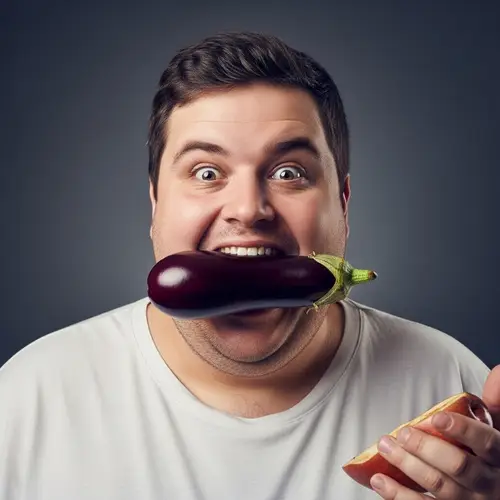 Humorous Overweight Man Holding Eggplant | Hilarity Captured