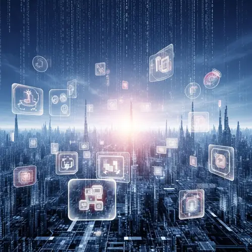 Digital Landscape: Technology Blending with Ethereal Elements