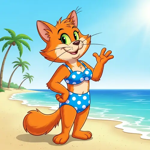 Furry Cartoon Cat in Swimsuit