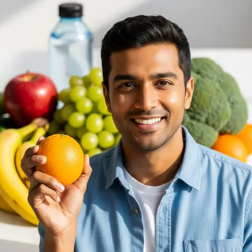 Healthy South Asian Man Holding Bright Orange | Fresh Lifestyle