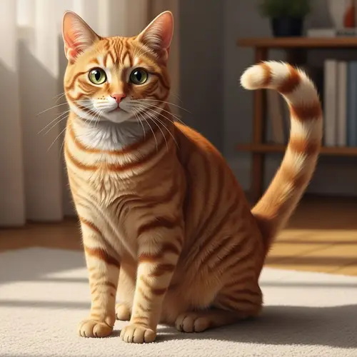 Ginger Short-Haired Domestic Cat - Graceful Indoor Pose