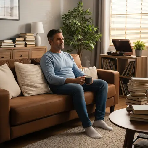 Serene Scene of a Hispanic Man Relaxing in a Cozy Living Room