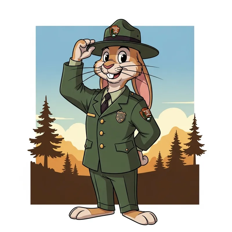 Cartoon Rabbit Park Ranger in 1940s Uniform