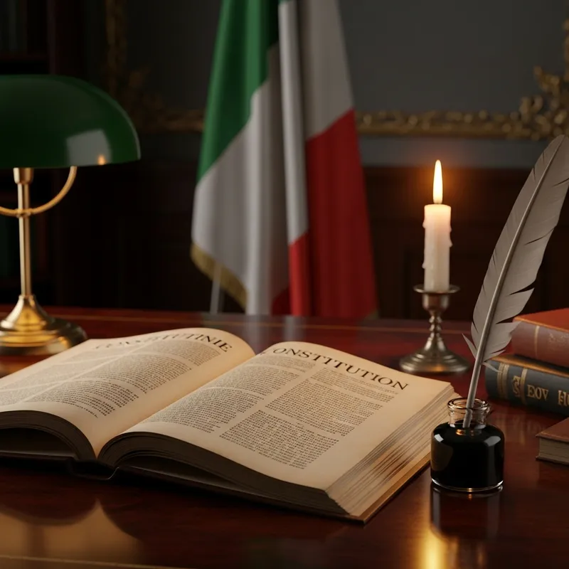 Engaging Image of Italian Constitution in Vintage Study Room