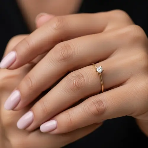 Gold Ring with Diamond on Woman's Hand