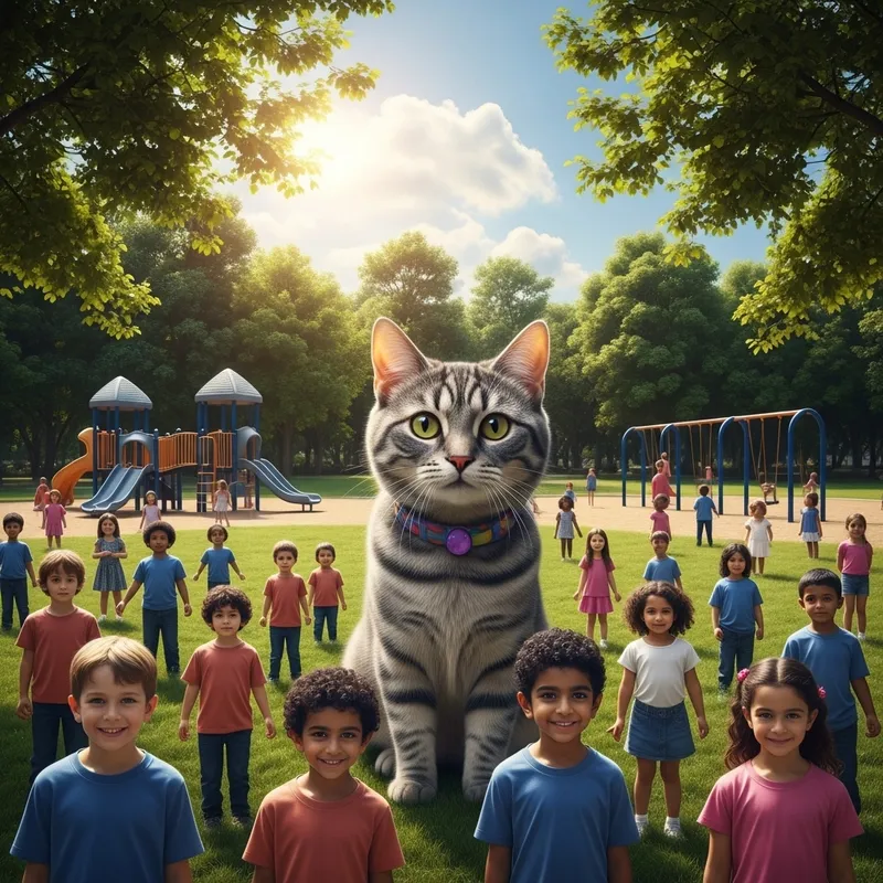 Surreal Cat in a Park: Astonishing Children