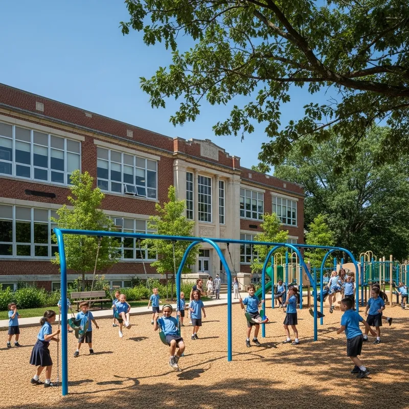 Traditional Brick School Building | Playground Activities Traditional Brick School Building | Playground Activities