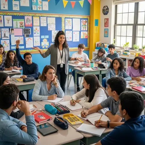 Admirable High School Teacher Engaging with Diverse Students