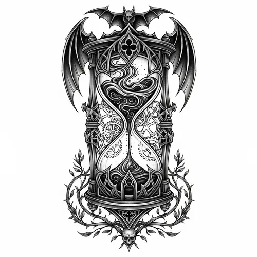 Dark Gothic Timer Blackwork Tattoo Design