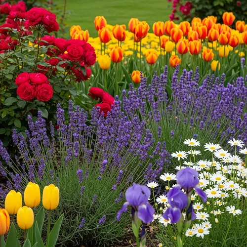 Vibrant Array of Flowers in a Tranquil Garden Scene