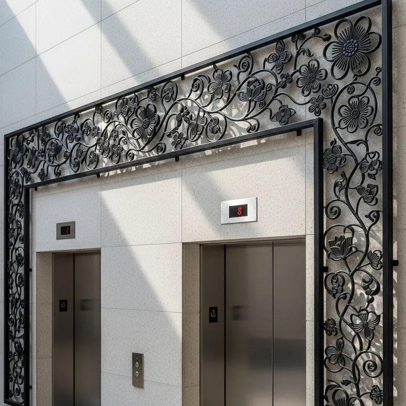 Floral Style Square Pipe Decorative Forging at University Wall