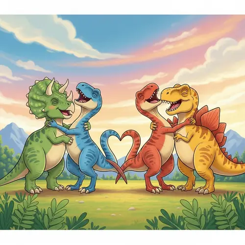 Cute Hugging Dinosaur Couples | Sweet Prehistoric Scene