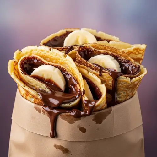 Delicious Crepes with Liquid Chocolate and Banana