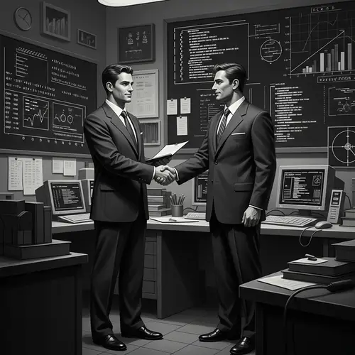 Vintage Black-and-White Digital Painting: Slavic Men Agreement