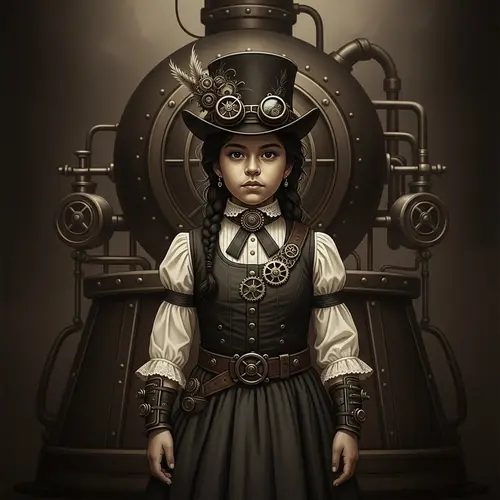 Steampunk-Inspired Digital Painting of Young Hispanic Girl