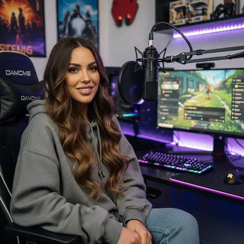 Popular Female Internet Personality with Long Brown Hair | Streamer
