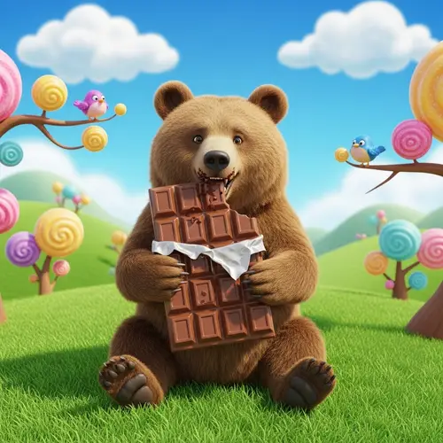 Whimsical Bear Enjoying Chocolate - Kids Illustration