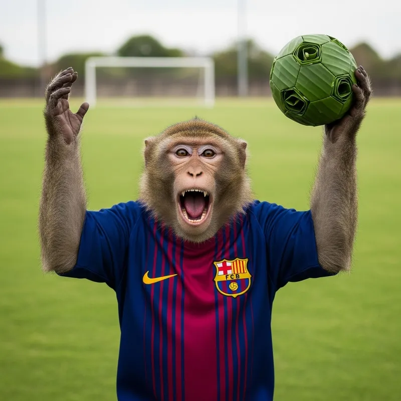 FC Barcelona Monkey Celebrates Victory with Banana