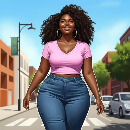 Confident Plus-Size Black Woman Walking Urban Street
