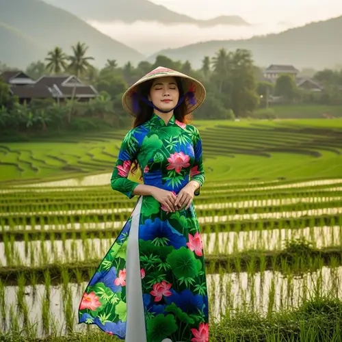 Tranquil Beauty of Vietnam: Vietnamese Woman in Colorful Ao Dai