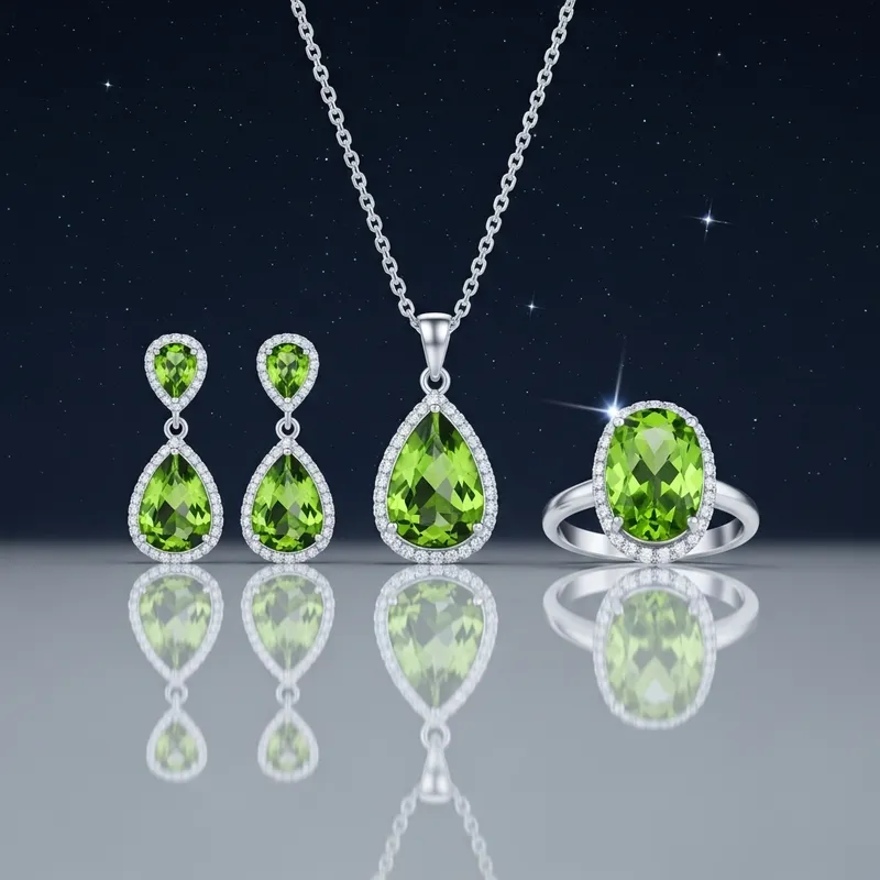 High-Quality Peridot Stone Silver Set Jewelry: Showcase Elegance Under Night Sky