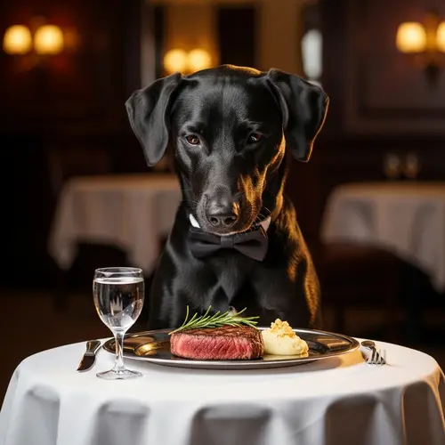 Luxurious Black Dog Eating Posh